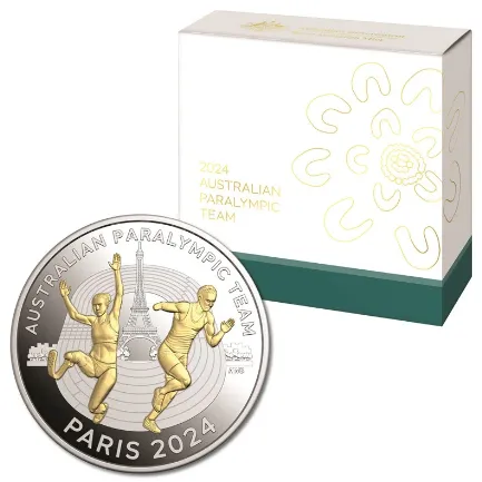 Lot 17 — 2024 Australian Paralympic Team $5 Selectively Gold-Plated Fine Silver Proof Coin