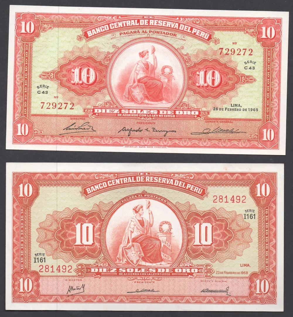 Lot 17 — Peru 10 Soles de Oro Banknotes – Pair