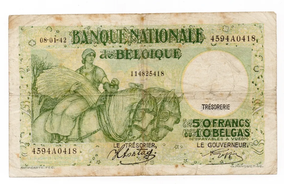 Lot 47 — Belgium, 1942, 50 Francs / 10 Belgas
