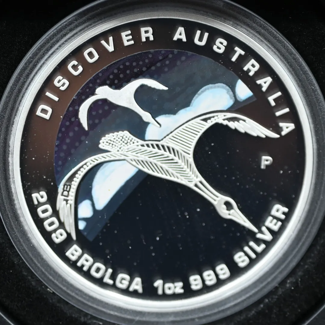 Lot 21 — Discover Australia Series - 2009 Brolga 1oz Pure Silver Coloured Proof