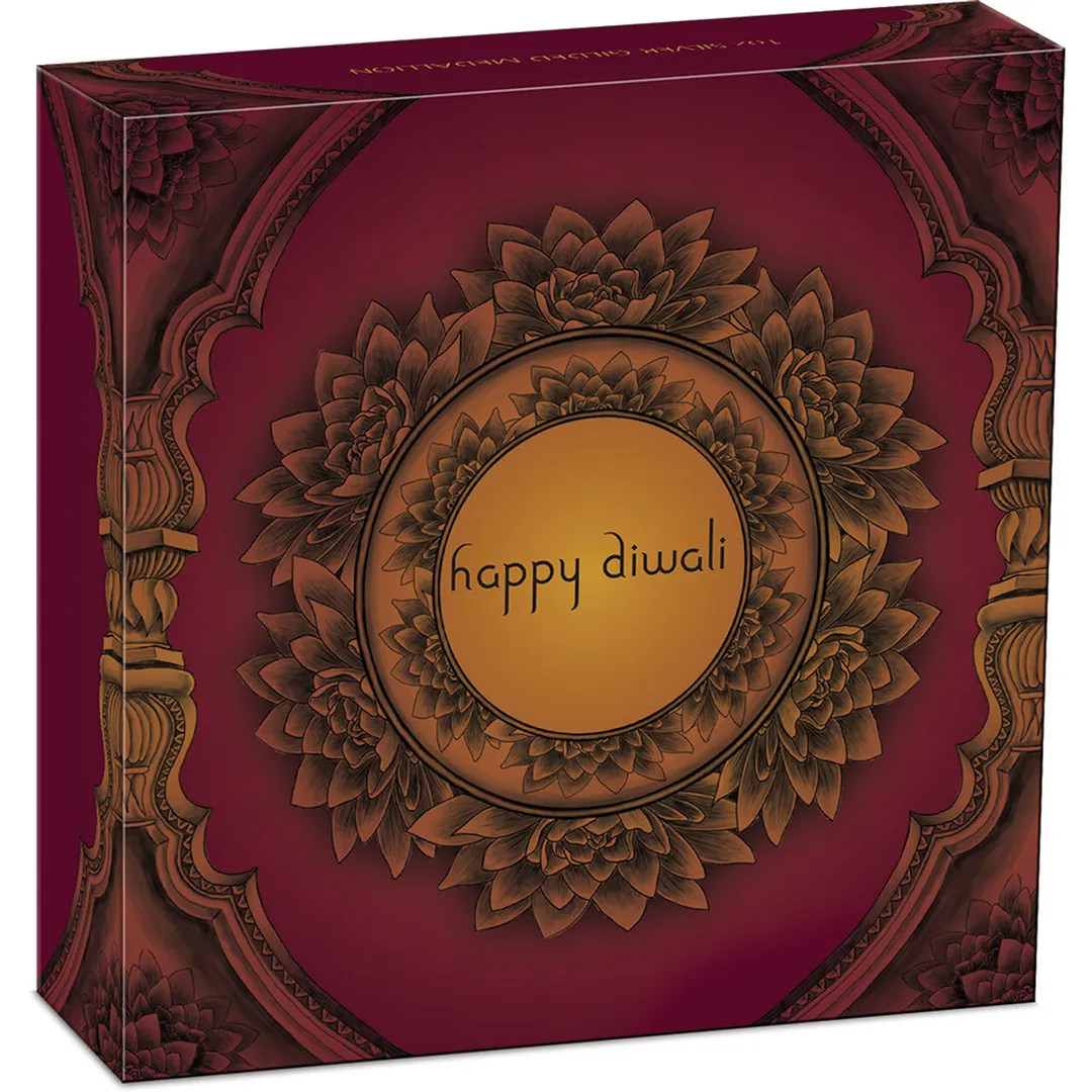 Lot 32 — 2023 Happy Diwali 1oz Silver Gilded Medallion