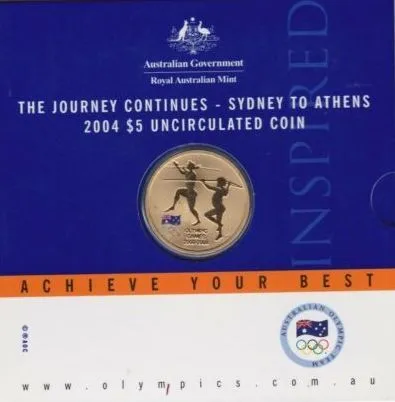 Lot 2 — 2004 $5 Sydney to Athens – The Journey Continues Uncirculated Coin