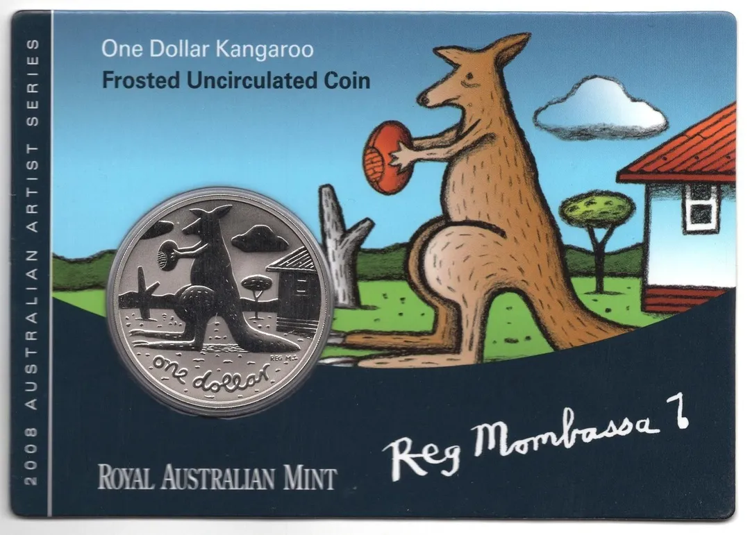 Lot 44 — 2008 $1 Kangaroo Frosted Uncirculated Coin – Reg Mombassa